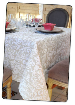Coated Linen Tablecloth (Roccoco. natural mat white)